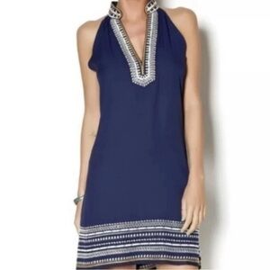 THML | Navy Chana Summer V-Neck Embroidered Sleeveless Dress | Sz M
